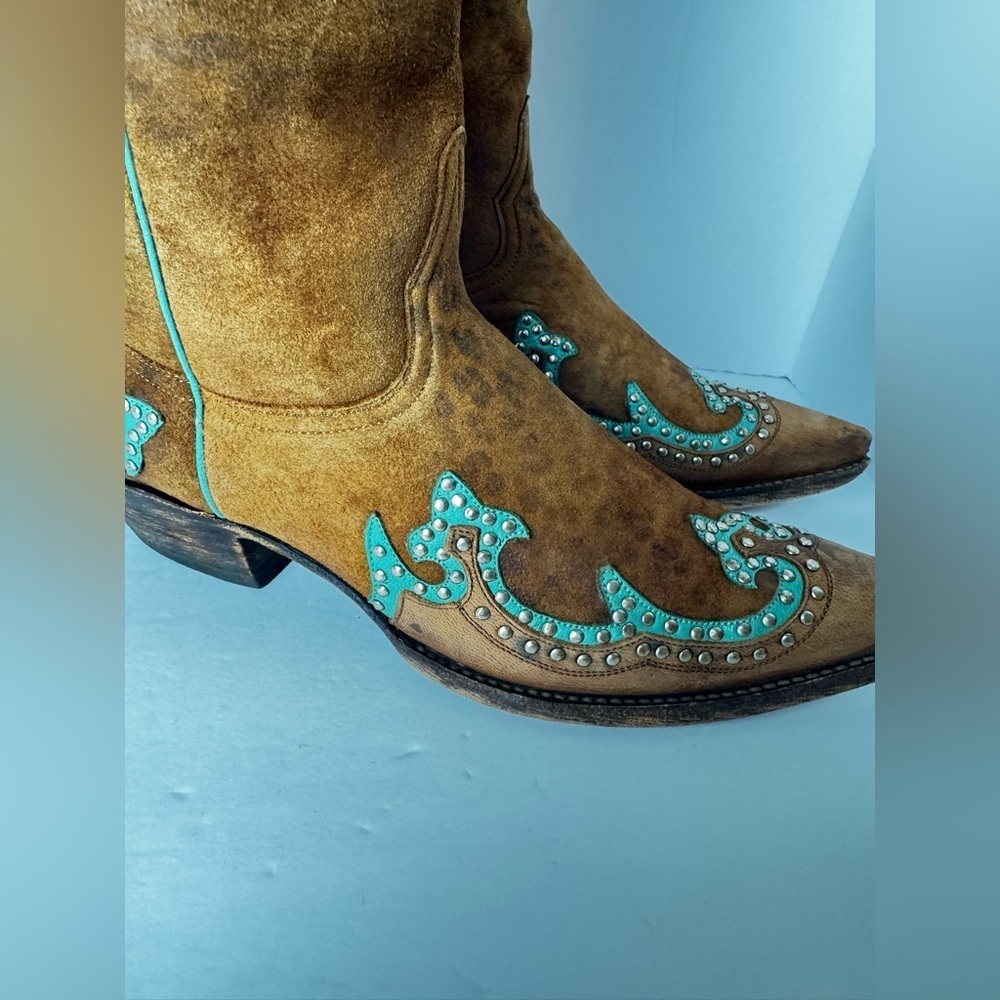 Old Gringo Western Tan and Turquoise Leather Cowboy Boots Size 9B - Picture 8 of 15